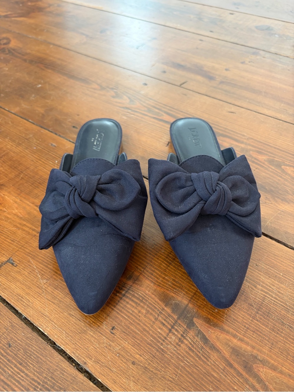 J. Crew Navy Bow Pointed-Toe Flats